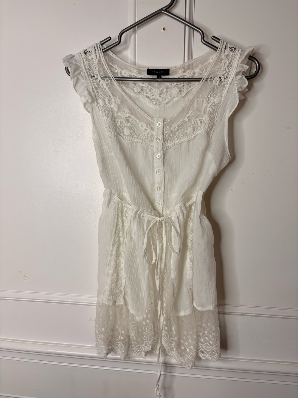 White Lace-Trim Sleeveless tie waist Y2K top